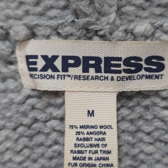 Express Gray Hooded Cardigan with Pom Poms - Picture 6 of 6